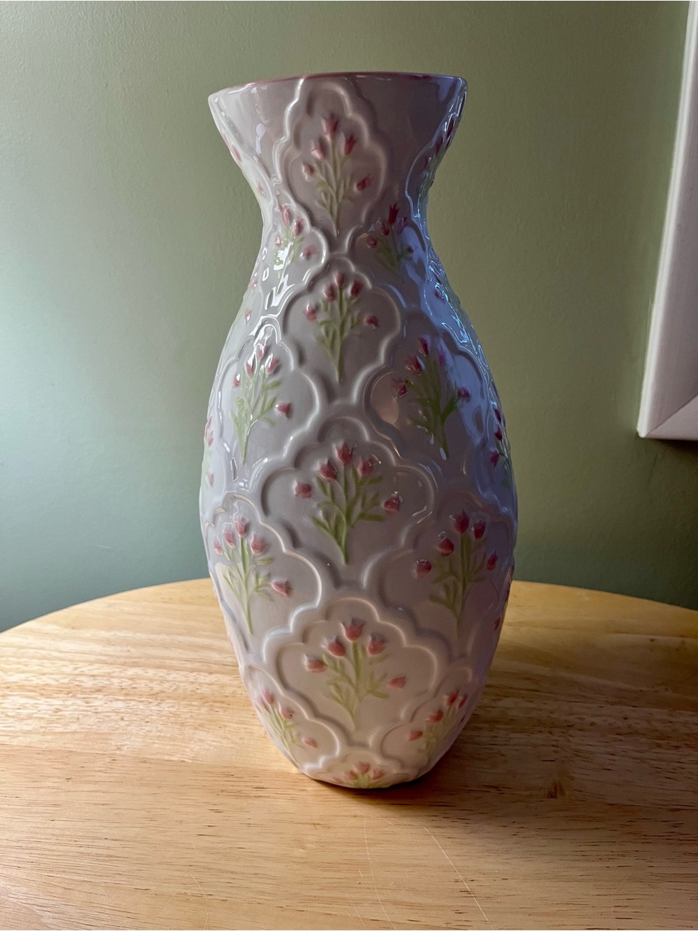 Hand Painted Floral Embossed Ceramic Vase - Pink and White